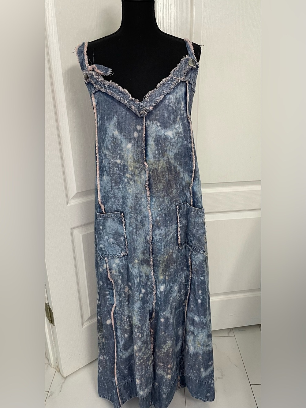A Rare Bird maxi dress L/XL tie dye chambray denim color hippie layering boho
